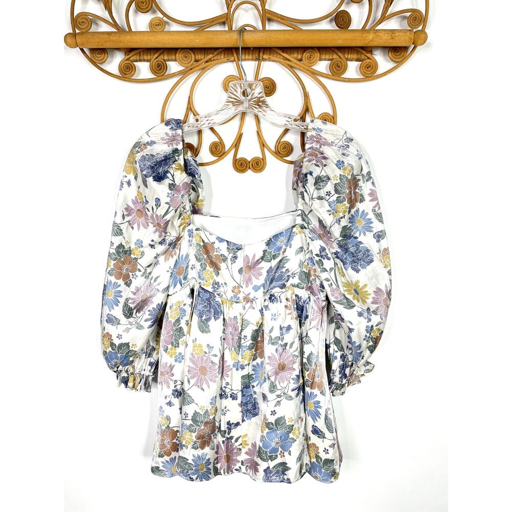 storia puff sleeve floral babydoll top S